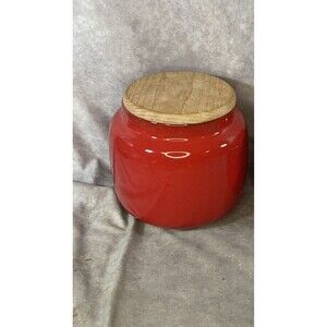 Mamma Ro MammaRo Red Coffee Sugar Tea Canister Container W/ Wood Lid 6.5” Italy